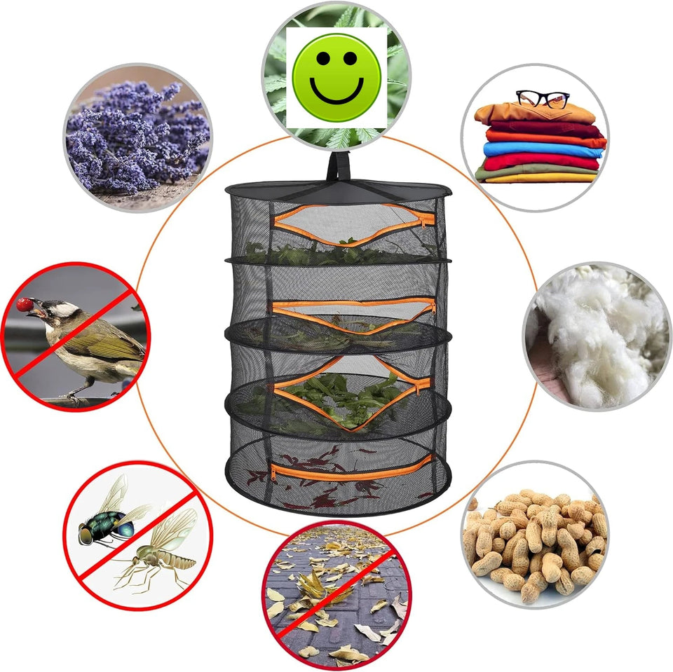 2ft Herb Drying Rack 2/4/6/8 Layer Folding Mesh Hanging Basket Dryer Net with Zippers for Seeds Flowers Buds Fit in Grow Tents Aimak Store