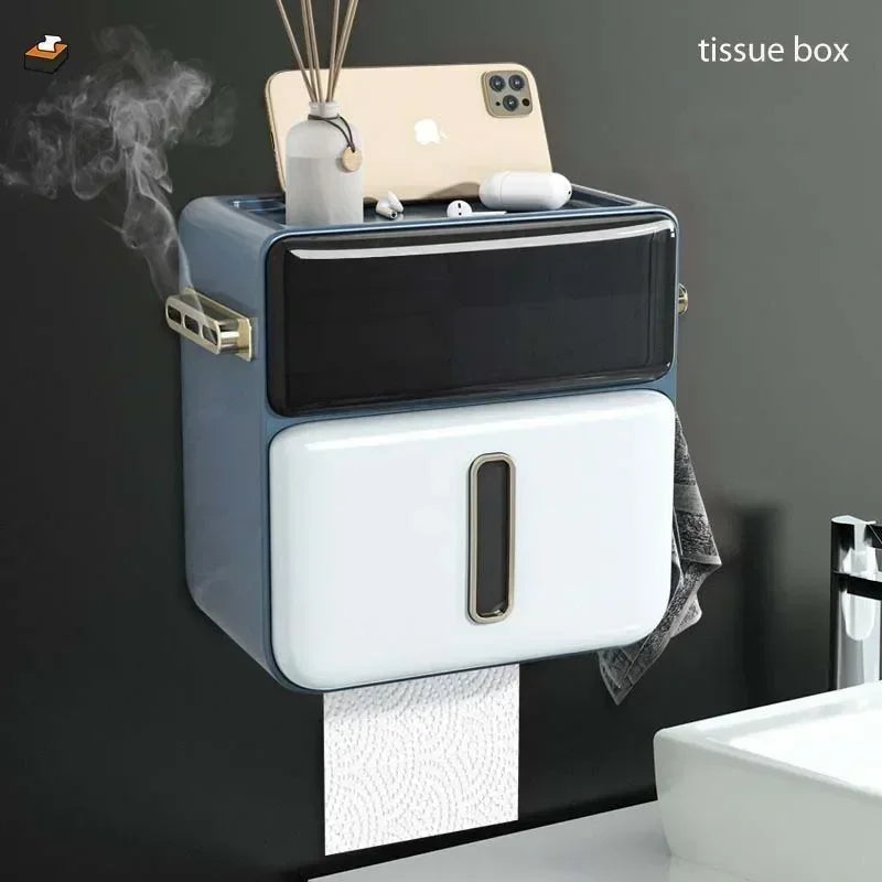Paper Towel Toilet Paper Holder Waterproof Tissue Box Wall Mount Storage Shelf Rack Paper Storage Box Bathroom Accessories Aimak Store