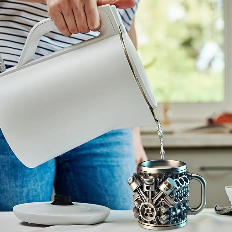 Funny V8 V6 Engines Design Tea Cup Coffee Mug Handmade Engines Stainless Steel Resin Large Capacity Coffee Cup Aimak Store
