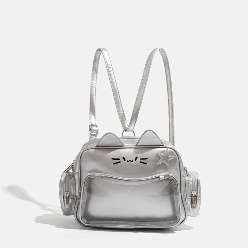 Y2K Ita Bag Cat PU Backpack – Foldable, Adjustable Strap, Secure Zipper, Preppy Style Cute Schoolbag Aimak Store