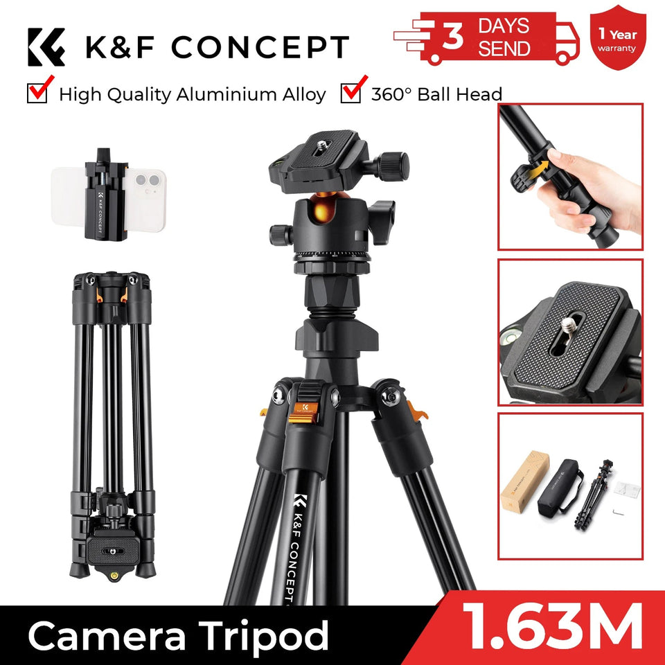 K&F Concept Portable Camera Travel Tripod Flexible Vlog Tripod with 360 Degree Ball Head Quick Release for Canon Nikon Sony DSLR Aimak Store