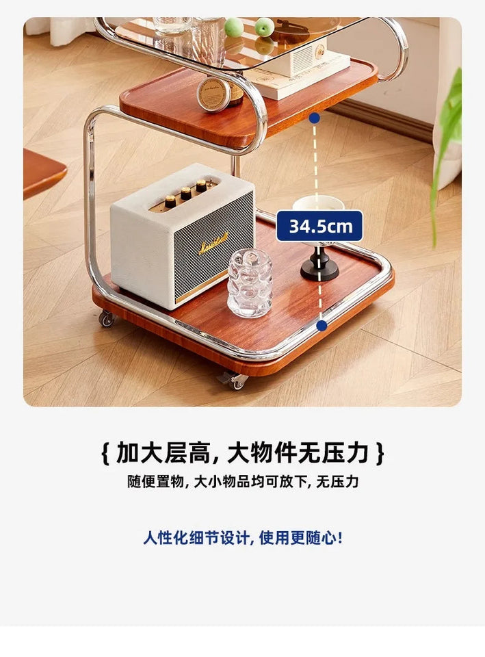 Medieval Style Sofa Side Table Bedside Cabinet Living Room Mobile Coffee Table with Wheels Small Cart Multi-layer Bed Head Shelf Aimak Store