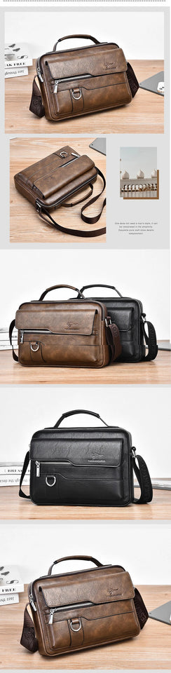Men'S Briefcase Shoulder Business Square Tote PU Leather Cross Handbag Messenger Crossbody Square Side Phone Pouch Hand Bag Male Aimak Store