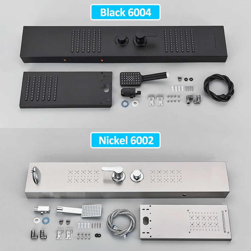 Black LED Shower Panel Tower System Rain Waterfall Shower Column Hydroelectricity Massage Body Spa Bath Shower Faucet Mixer Aimak Store