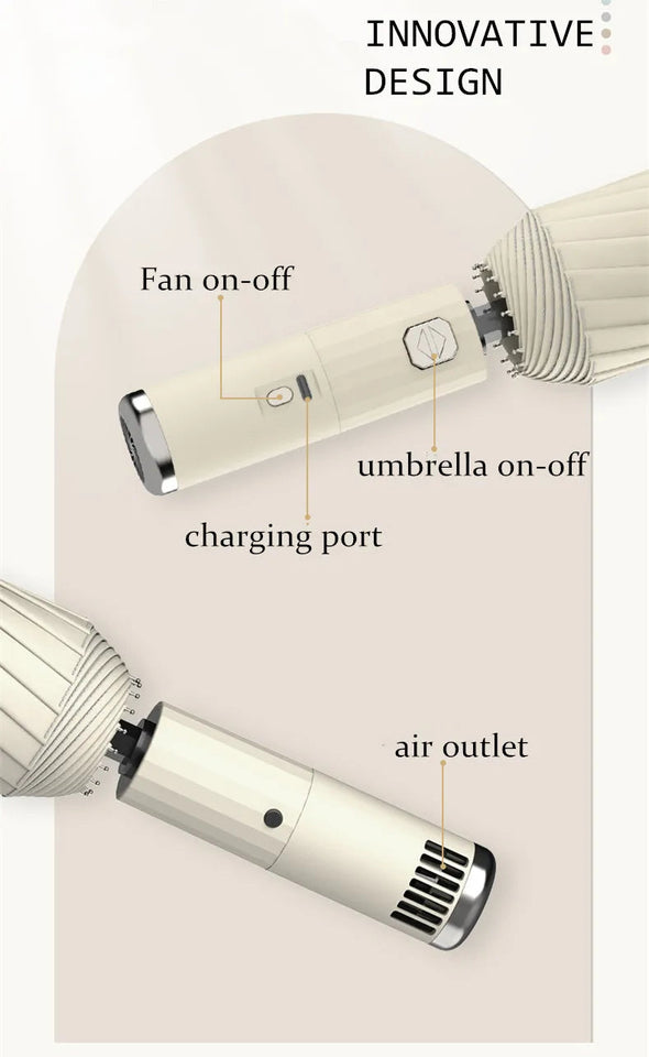Folding Umbrella with Fan USB Charge Cool Ultra-light Parasol Black Coating Sun-resistant Umbrellas with Gift Box Aimak Store
