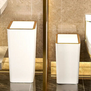 12/15L Trash Can with Lid Semi Automatic Luxury Slim Large Capacity Bin Toilet Living Kitchen Bedroom Waterproof Garbage Bin Can Aimak Store