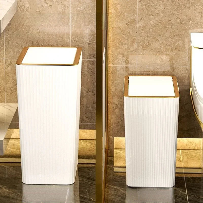 12/15L Trash Can with Lid Semi Automatic Luxury Slim Large Capacity Bin Toilet Living Kitchen Bedroom Waterproof Garbage Bin Can Aimak Store