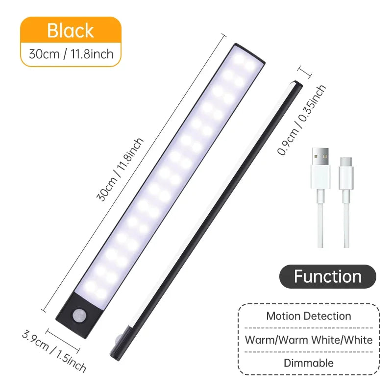 10/20/30/40/50CM Under Cabinet Led Light Sensor Movement Rechargeable Wireless Led Lamp Night Light Cupboard Bedroom Wardrobe Aimak Store