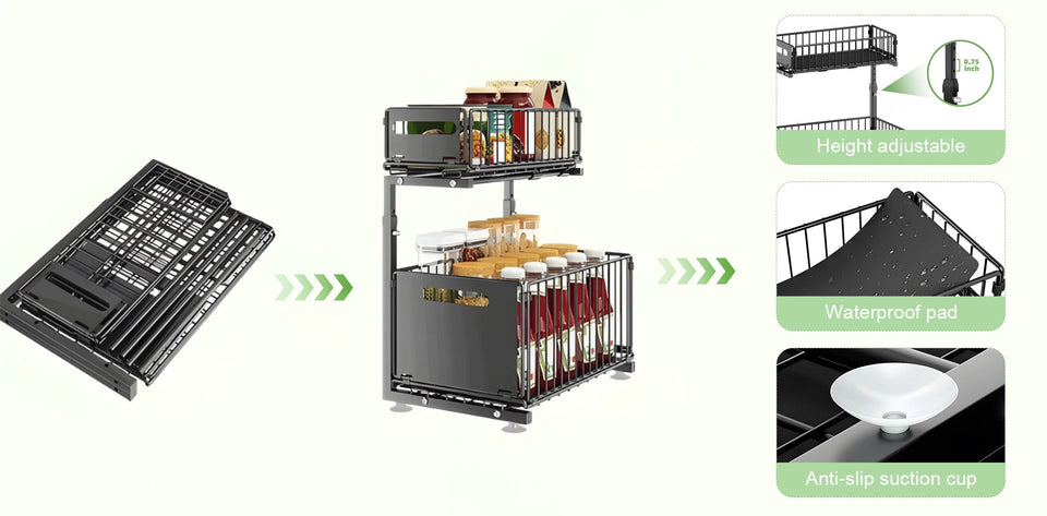 2 Tier Pull Out Cabinet Organizer Adjustable Kitchen Storage Rack Under Sink Organizer Spice Jar Storage Rack Slide Out Drawer Aimak Store