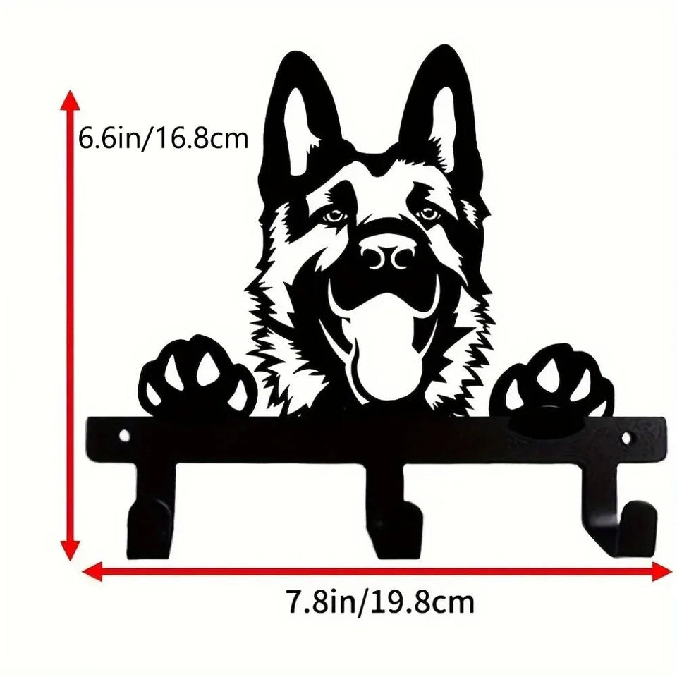 German Shepherd Portrait Wall Hook Black Metal Key & Leash Rack with 3 Hooks, Ideal for Kitchen, Bathroom, and Bedroom key holde Aimak Store