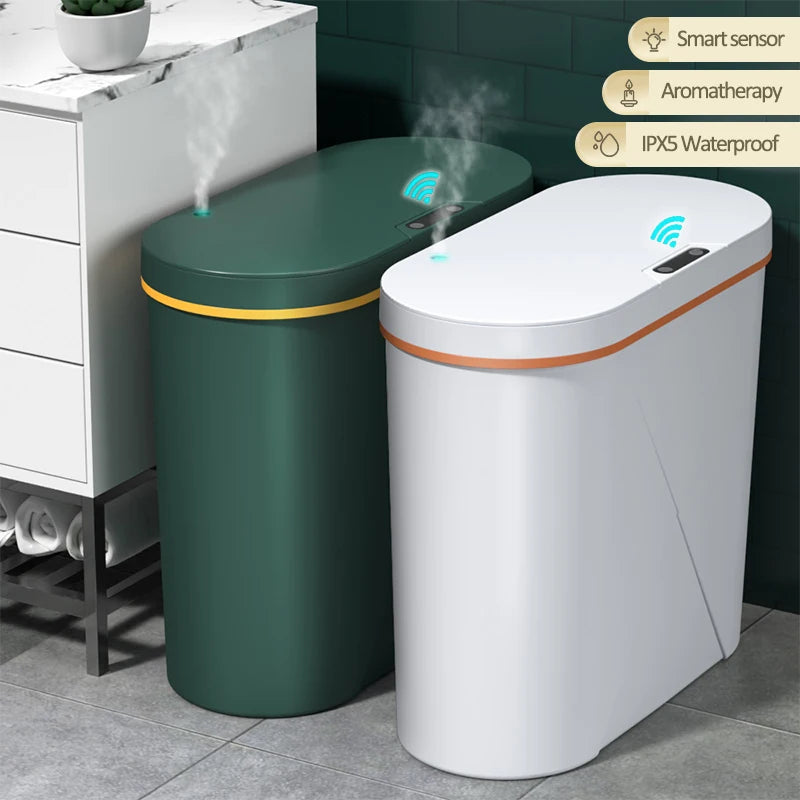 15L Aromatherapy Smart Sensor Trash Can Garbage Bin Electronic Trash Bin Narrow Toilet Rubbish Wastebasket for Home Kitchen Bath Aimak Store