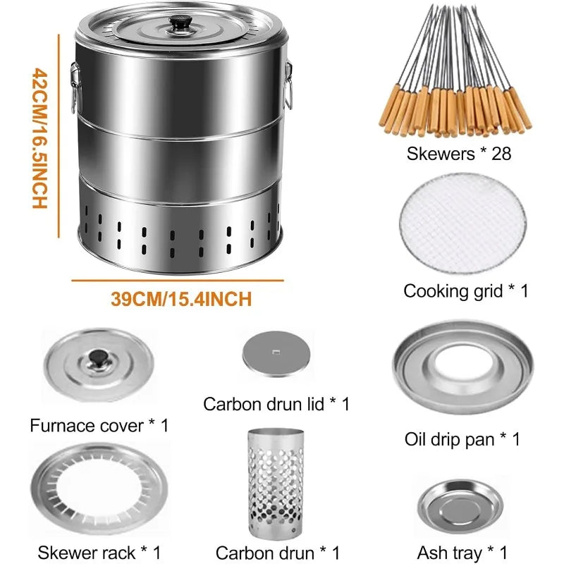 Stainless Steel Wrap-around Grill Charcoal Grill Smokeless Grill Cooking Grate Portable Camping Oven Household Barbecue Tools Aimak Store