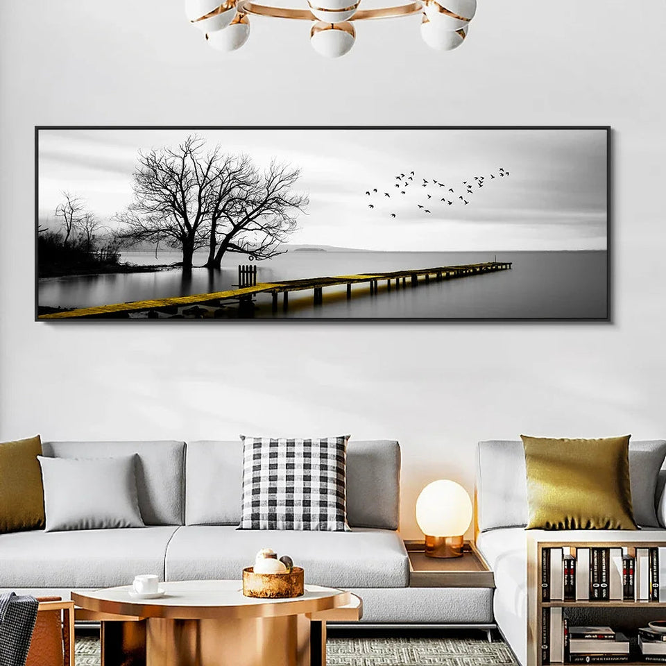 Modern, Minimalist, Wall Art, Landscape Seaside Goldenwood Bridge, Canvas Print Poster, Home Living Room Backdrop Decoration Aimak Store