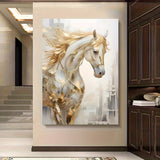 Frameless Golden Horse Canvas Wall Art Modern Decor with Urban Backdrop,White Golden Abstract Painting for Living Room Bedroom Aimak Store