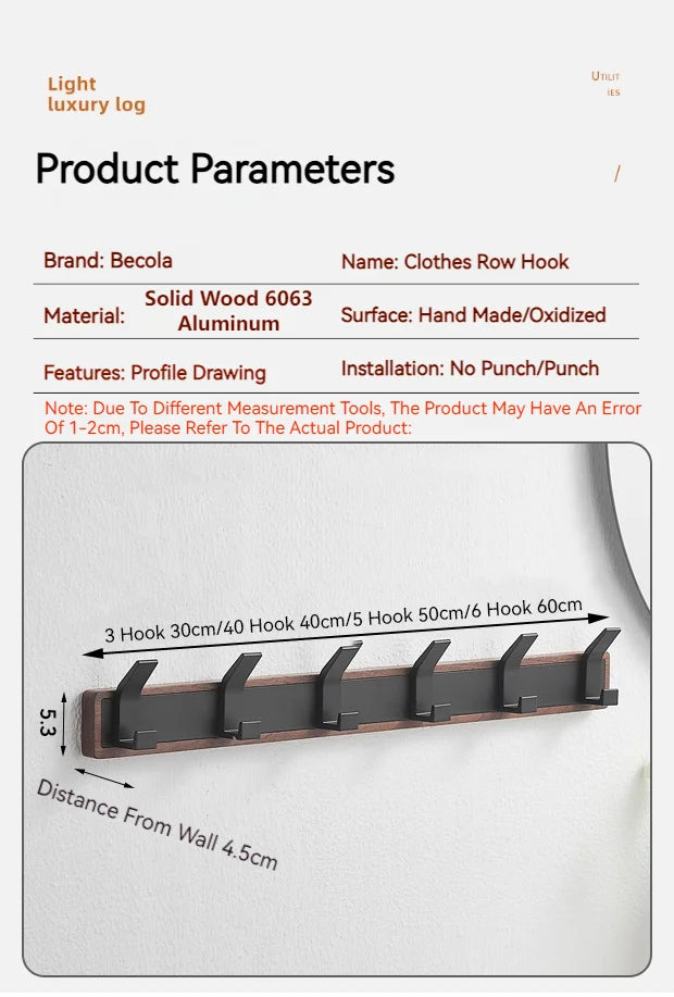 Walnut Coat Wall Hook Wall Hanging Coat Rack for Bathroom Kitchen Bedroom Hallway Wall Hooks Coat Clothes Holder Aimak Store