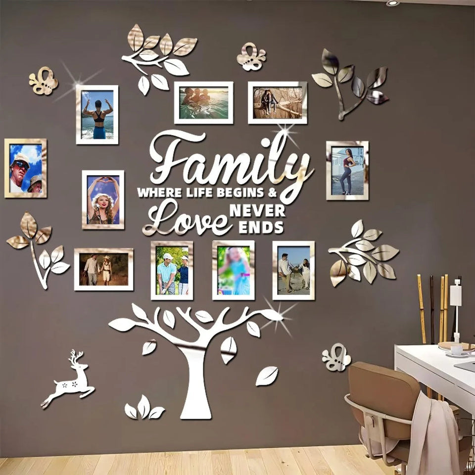 3D New Family Photo Frame Tree Wall Sticker Acrylic Self-adhesive Tree Collage Living Room Bedroom DIY Art Home Decoration Aimak Store