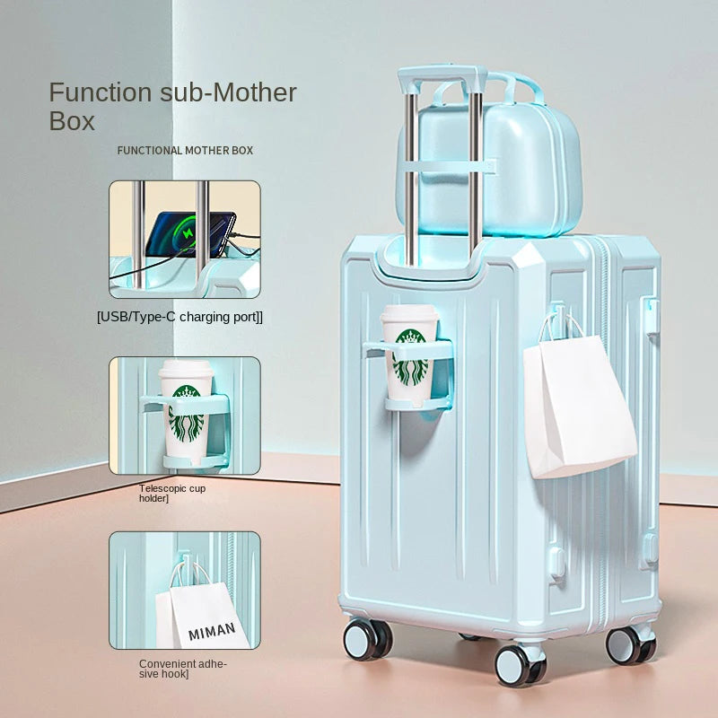 KO-KU 2024 Suitcase Set Female 20 Inch Boarding Suitcase USB/Type-C Port Water Cup Holder 26/28 inch Male Large Capacity Luggage Aimak Store