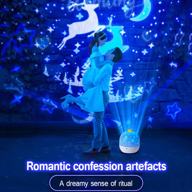Crown Star Light Projection Rotating Star Bedroom Ceiling Atmosphere Night Lamp Stars Childrens Birthday Gift with Films Sheet Aimak Store