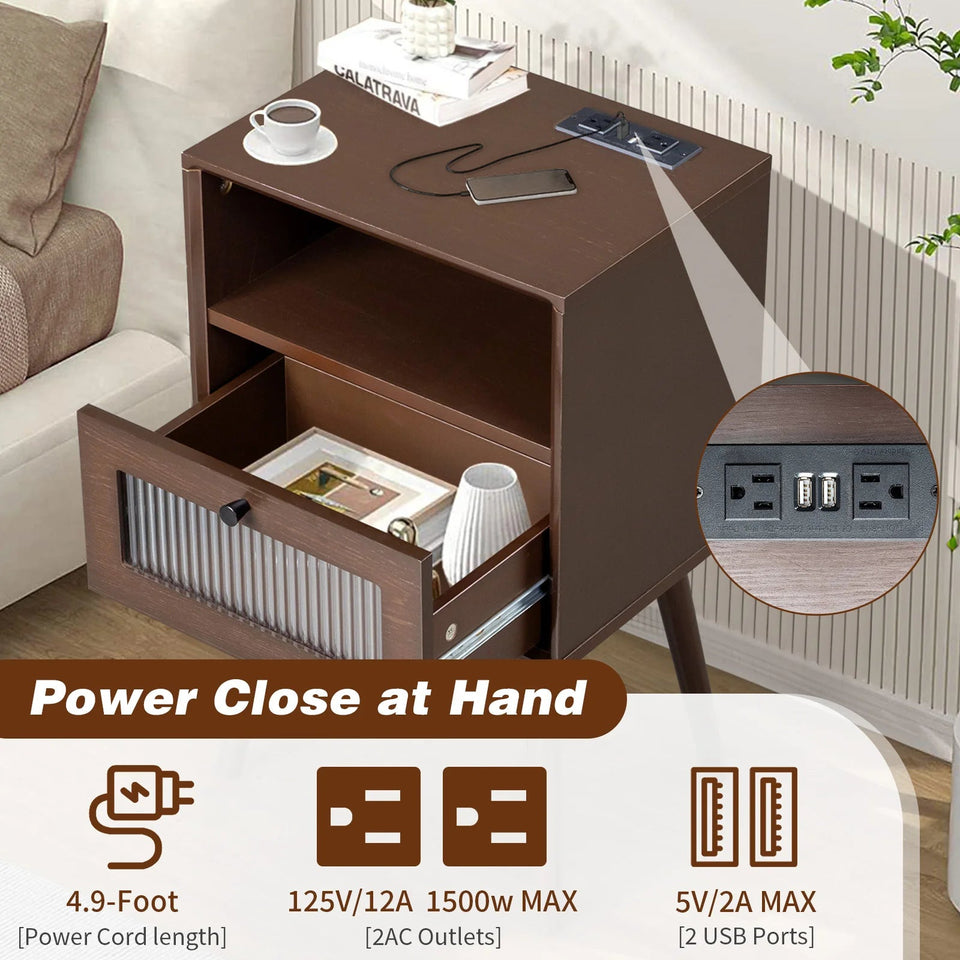 Wood Nightstand End Side Table with 1 Drawer for Living Room, Bedroom Aimak Store