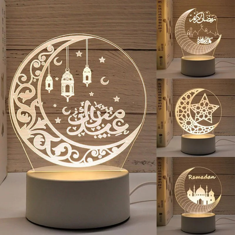 3D Moon Castle Acrylic LED Night Light Eid Mubarak Festival Ornaments Islamic Muslim Party Supplies 2025 Ramadan Home Decoration Aimak Store