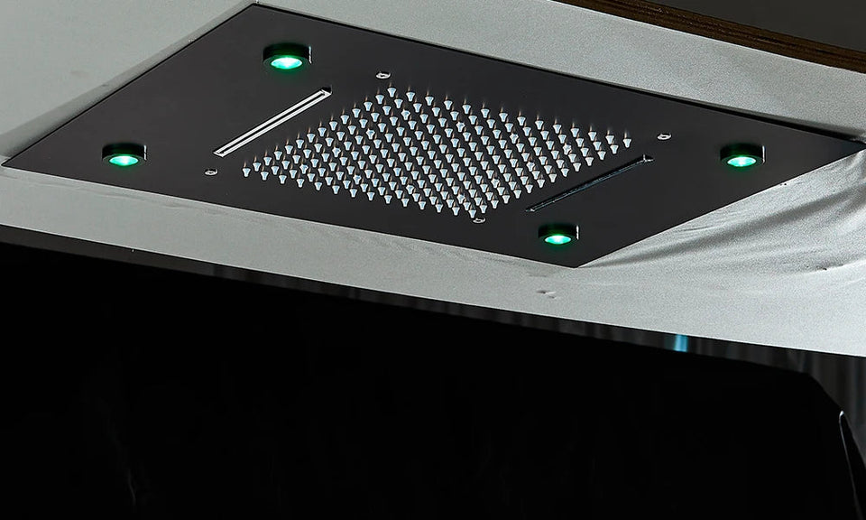 Black Thermostatic Bathroom Shower Faucet Set Remote LED Rainfall Head Faucets Crane 3 Way Concealed Embedded Hot Cold Mixer Tap Aimak Store