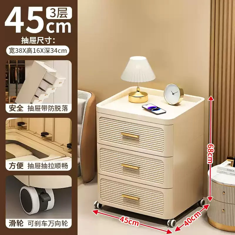Modern Minimalist Nightstand with Drawers|Faux Wood Bedside Storage Cabinet Movable Bedroom Organizer Space-Saving HomeFurniture Aimak Store