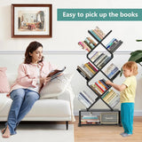 9 Tier Tree Bookshelf with Storage Cabinet,Stylish Design Metal Bookcase for Display of CDs, Bookcases Aimak Store