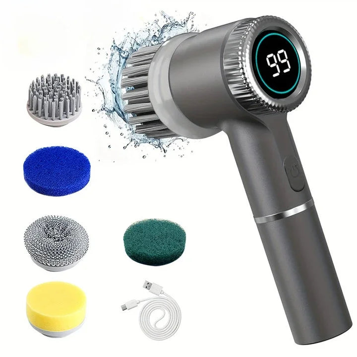 5 in 1 Electric Cleaning Brush Multifunctional Kitchen Bathroom Toilet Portable Powerful Clean Brush 5 Brush Heads LED Display Aimak Store