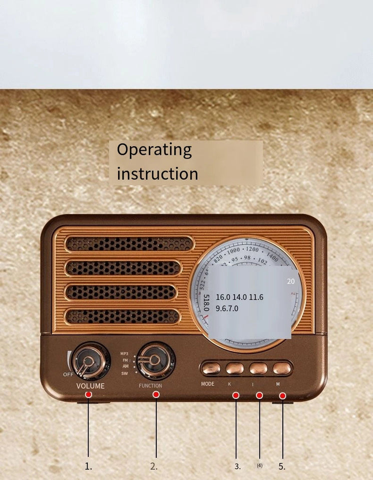 Retro Wireless Bluetooth Speaker Vintage  FM Radio Receiver Rechargeable HIFI Sterero Mp3 PlayerSUPPORT USB/SD/TF Aimak Store