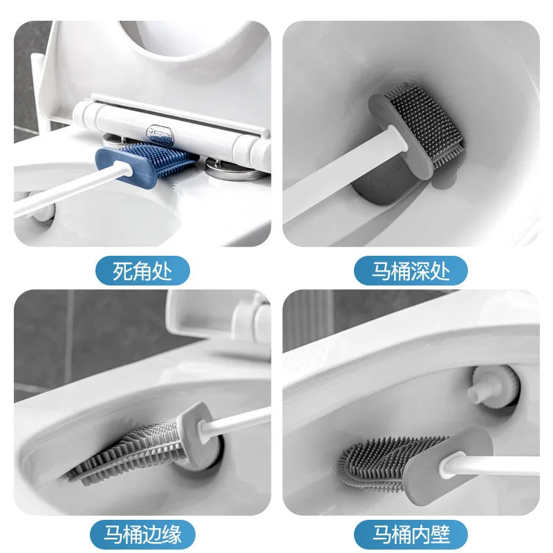 Silicone Toilet Brush Cleaning Brush Flat Head Flexible Wall Mounted Toilet Bowl Cleaner Brush Holder Set for WC Bathroom Aimak Store