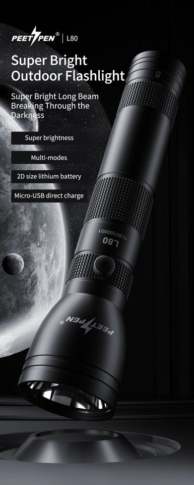 PEETPEN 1km Long Range Hand Torch Light Strong Aluminums USB Charging 18650 Rechargeable Powerful Hand Flashlight Aimak Store