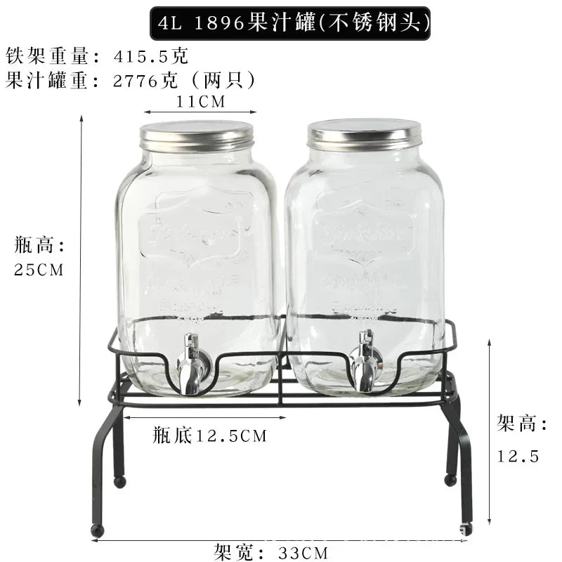 Wholesale Glass Beverage Dispenser Double Square Shaped Metal Stand with Stainless Steel Tap Aimak Store