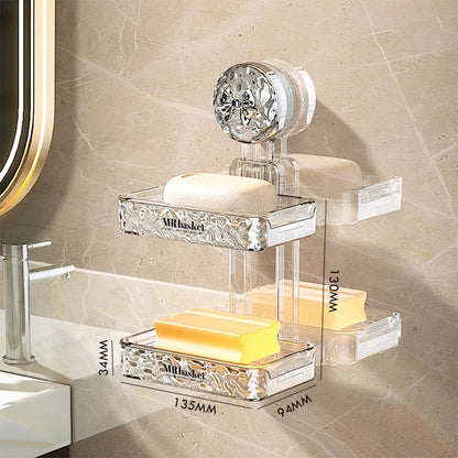 1 suction cup soap box, non perforated wall mounted bathroom shelf, double-layer drainage soap box