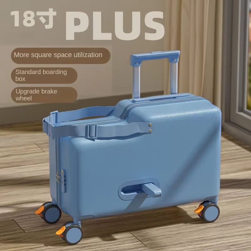 Travel suitcases can sit and ride children's luggage new lazy walking children trolley case boys girls wooden horse suitcase Aimak Store