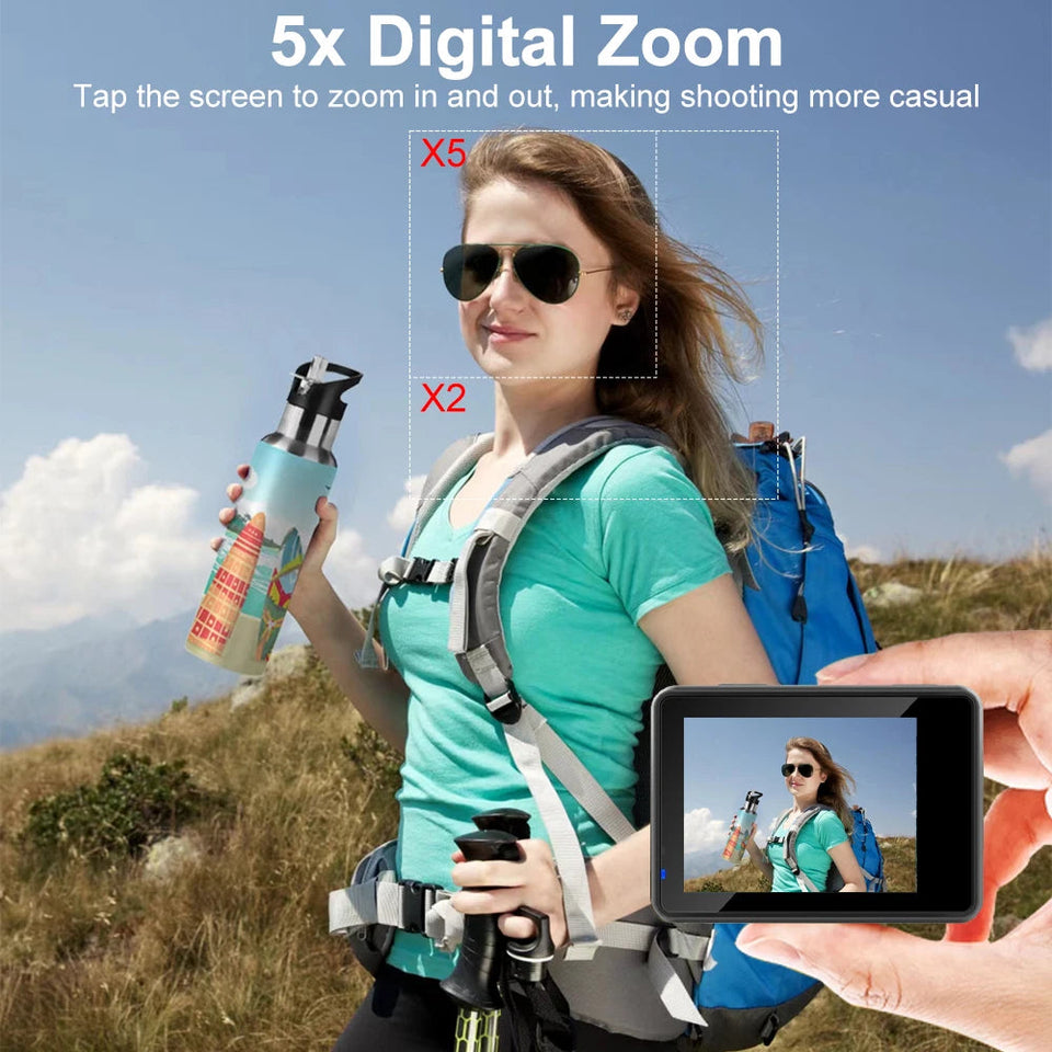 Ourlife MTR60 Pro 5K Action Camera 2 inch IPS Touch Screen 170° 30M Waterproof WiFi 5X Zoom Action Helmet Sports Camera With EIS Aimak Store