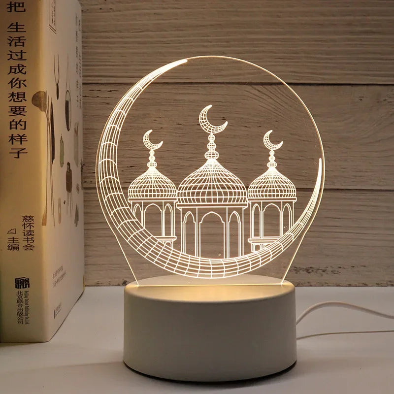 3D Moon Castle Acrylic LED Night Light Eid Mubarak Festival Ornaments Islamic Muslim Party Supplies 2025 Ramadan Home Decoration Aimak Store