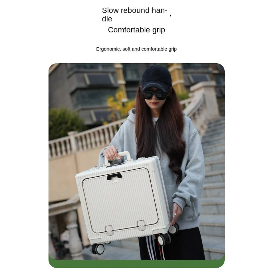 New Front Opening Lid Suitcase Multifunctional Mini Luggage Aluminium Frame 18/20 Boarding Box Trolley Case Cabin Bag Aimak Store