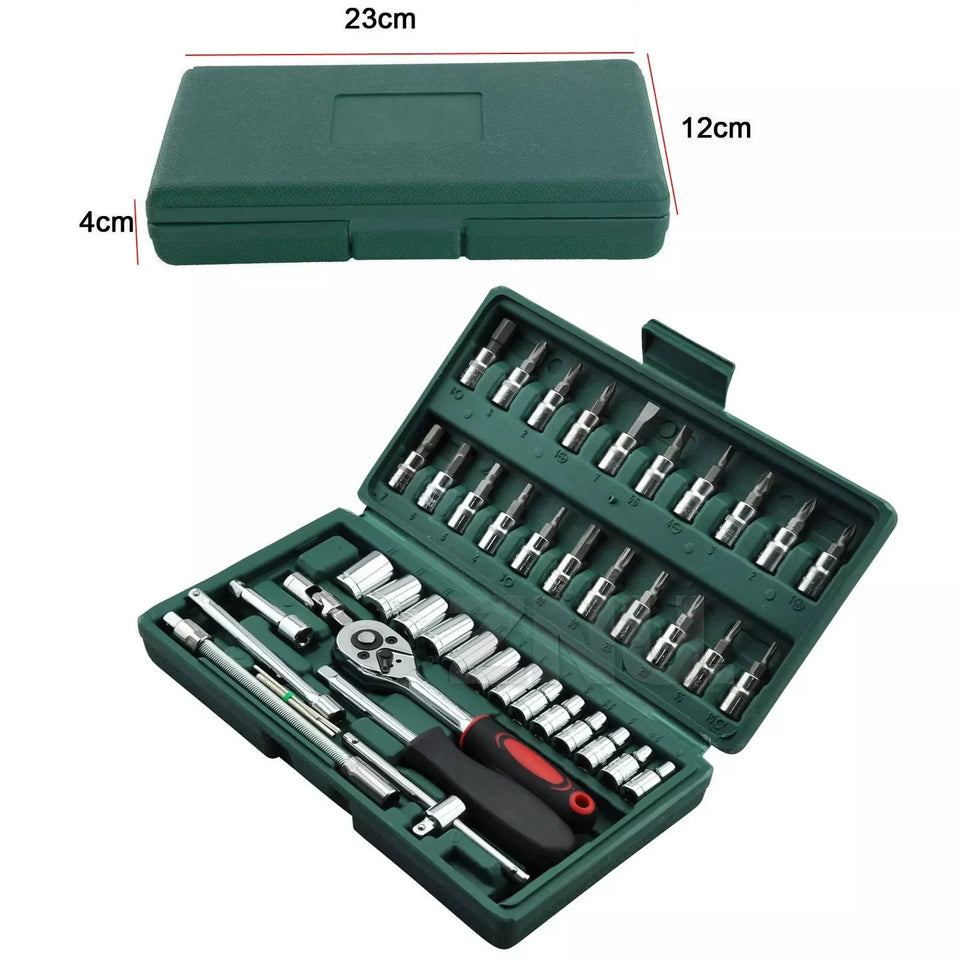 46pc Drive Socket Set 1/4 inch Ratchet Wrench Set with Sockets Metric Hex Bit Socket Set Mechanic Tool Kits for Auto Repair Hous Aimak Store