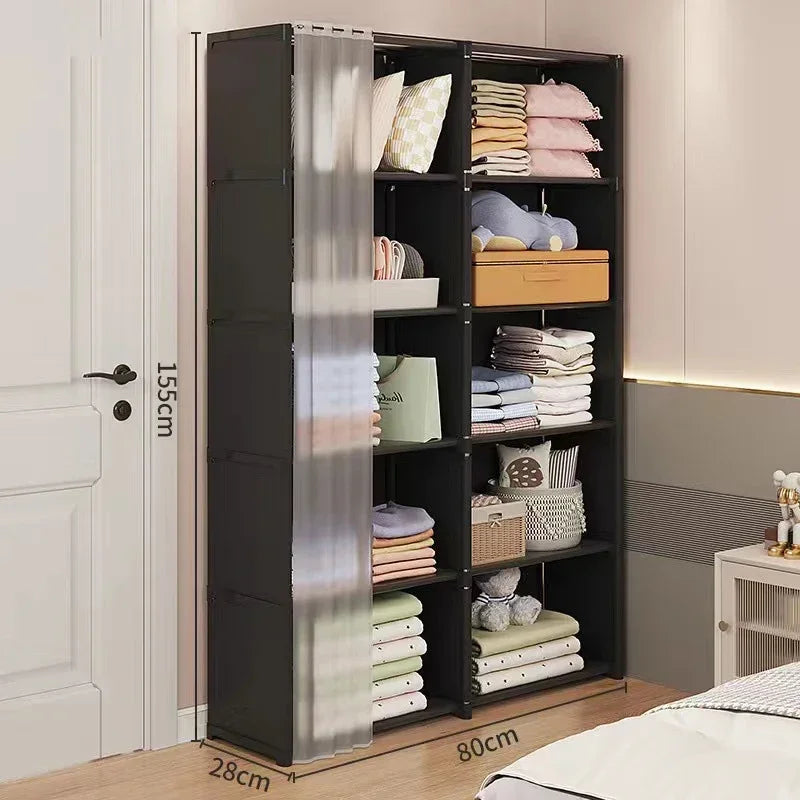 Multi-layer Clothes Storage Rack Dustproof Wardrobe Large Capacity DIY Storage Organizer Multilayer Cabinet Furniture Curtains Aimak Store