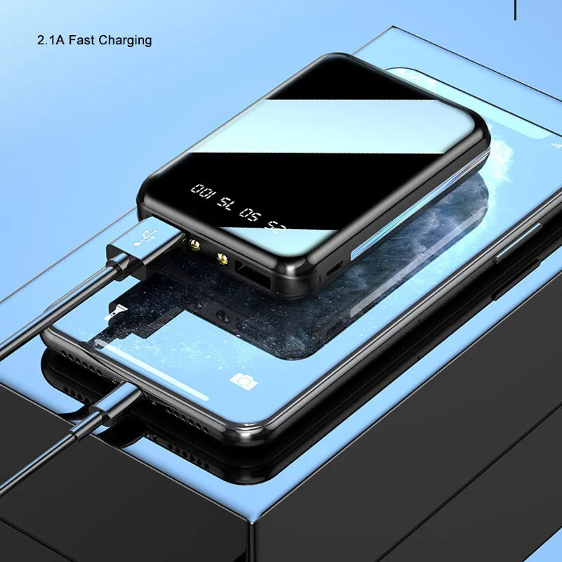 20000mAh Mini Power Bank Portable Charger Mirror Screen LED Digital Display Powerbank External Battery Pack Power Bank Poverbank Aimak Store