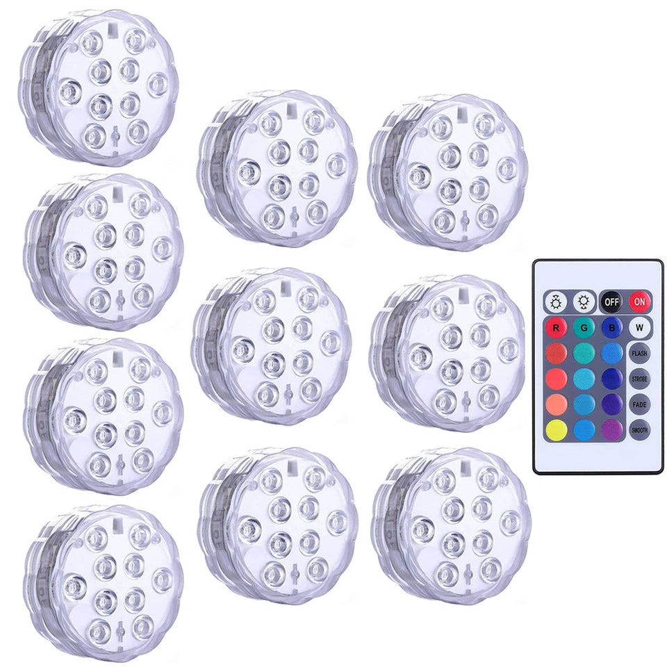 10 LEDs Submersible Light with Remote Control Underwater Night Lamp for Pool Vase Bowl Wedding Party Decoration Underwater Light Aimak Store