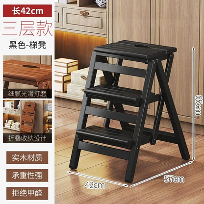 Multi-functional Bamboo Wood Folding Ladder Chair Kitchen Hat Rack 2 Step Ladder Province Space Stair Chair Plant Rack Furniture