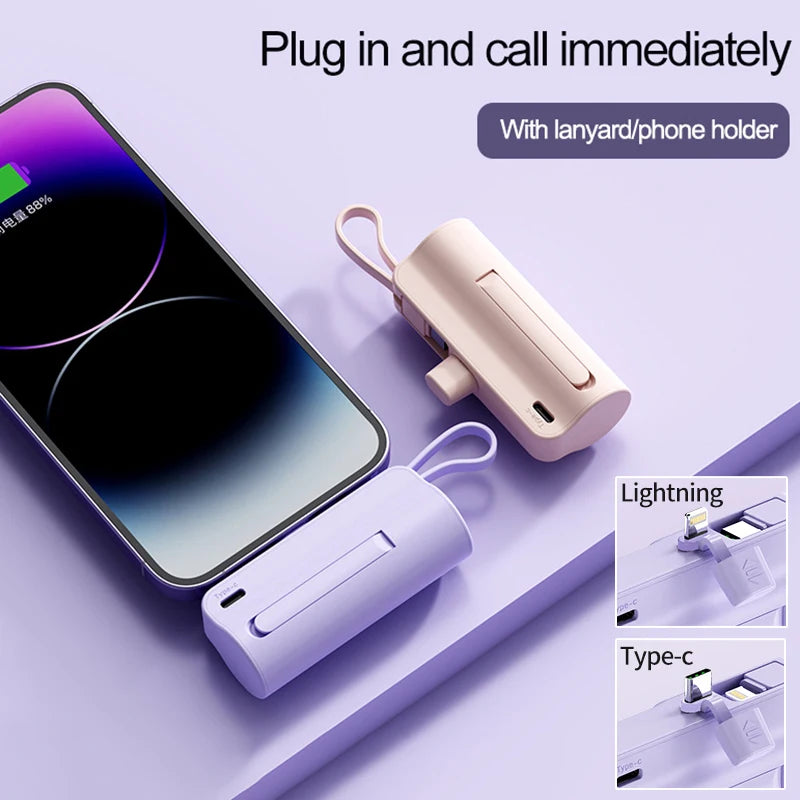 5000/10000/20000mAh 2IN1 Mini Power Bank Pocket External Battery Plug Portable Power Bank For iPhone Huawei Fast Charging Outdoo