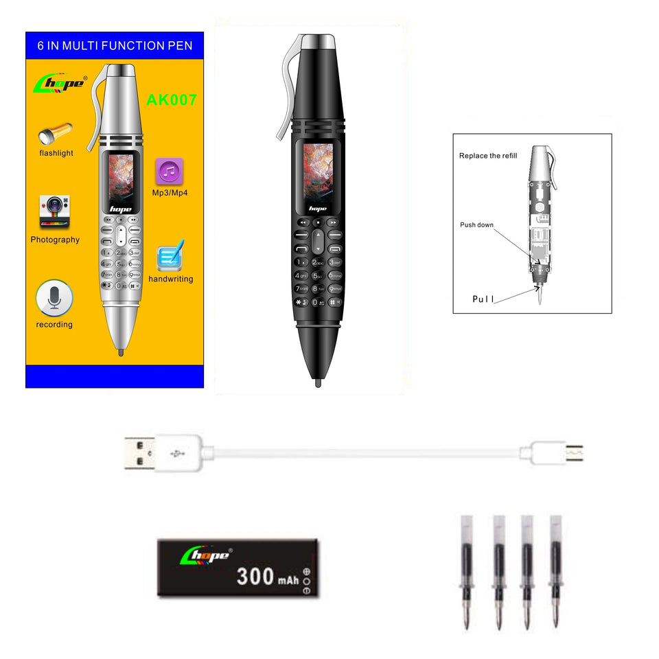 UNIWA AK007 2G Mini Pen Phone Dual Nano SIM Cellphone 0.96" 550mAh Mobile Phone Bluetooth Dialer 0.08MP Camera Voice Recorder Aimak Store