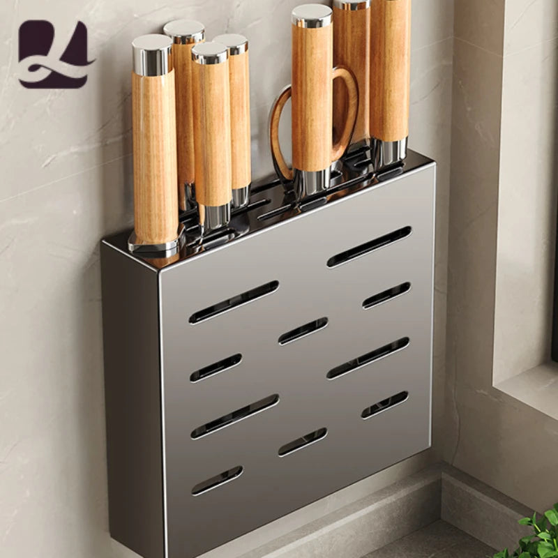 kitchen accessories organizer，Kitchen knife storage box, knife holder, non-perforation, wall-mounted rack, kitchen items Aimak Store