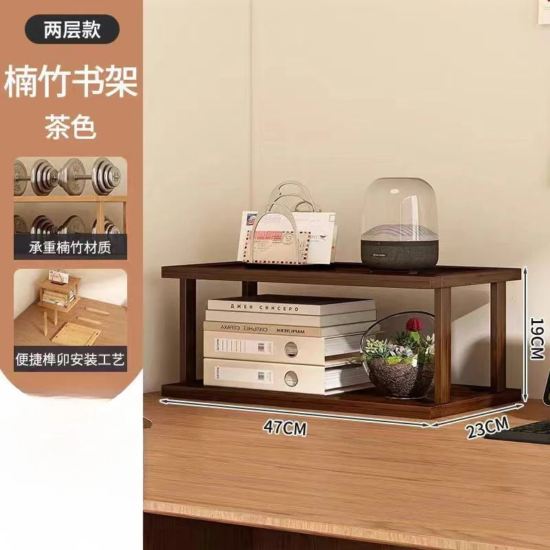 Desktop Storage Rack Small Shelf on The Desk Simple Bookshelf Desk Kitchen Storage Rack Countertop Shelf Bamboo Storage Rack Aimak Store