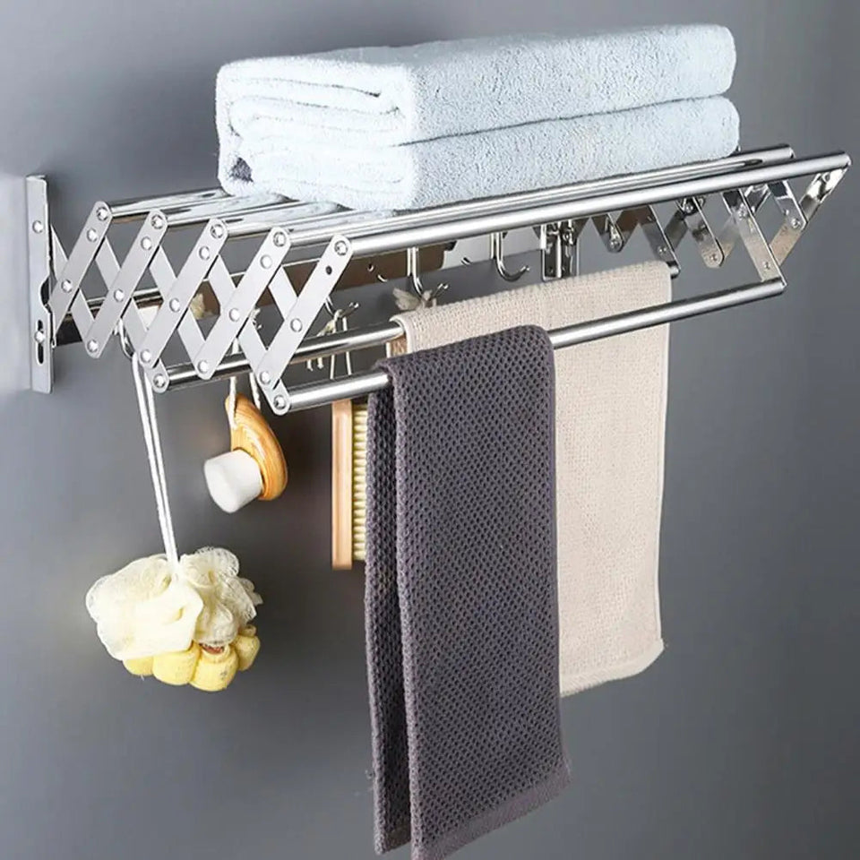 Foldable Clothes Drying Rack Wall-Mounted Clothes Towel Rack Corrosion Resistant Expandable Retractable Bathroom Laundry Rack Aimak Store