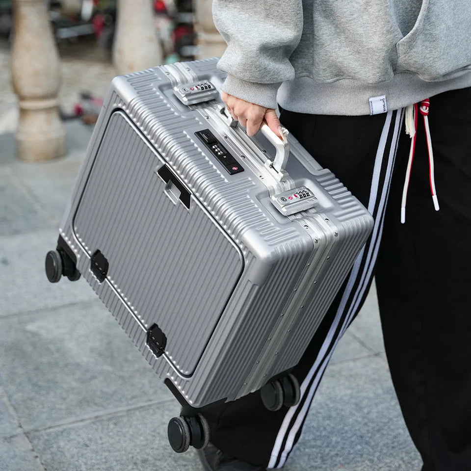 New Front Opening Lid Suitcase Multifunctional Mini Luggage Aluminium Frame 18/20 Boarding Box Trolley Case Cabin Bag Aimak Store