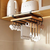 New Kitchen Hanging Organizer Rack with Hook Under Cupboard Paper Towel Rags Hanger Cutting Board Pot Cover Holder Storage Shelf Aimak Store