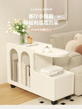 Movable Side Table with Storage Rack Cream Style End Table for Sofa Coffee Table Bedroom and Living Room Aimak Store